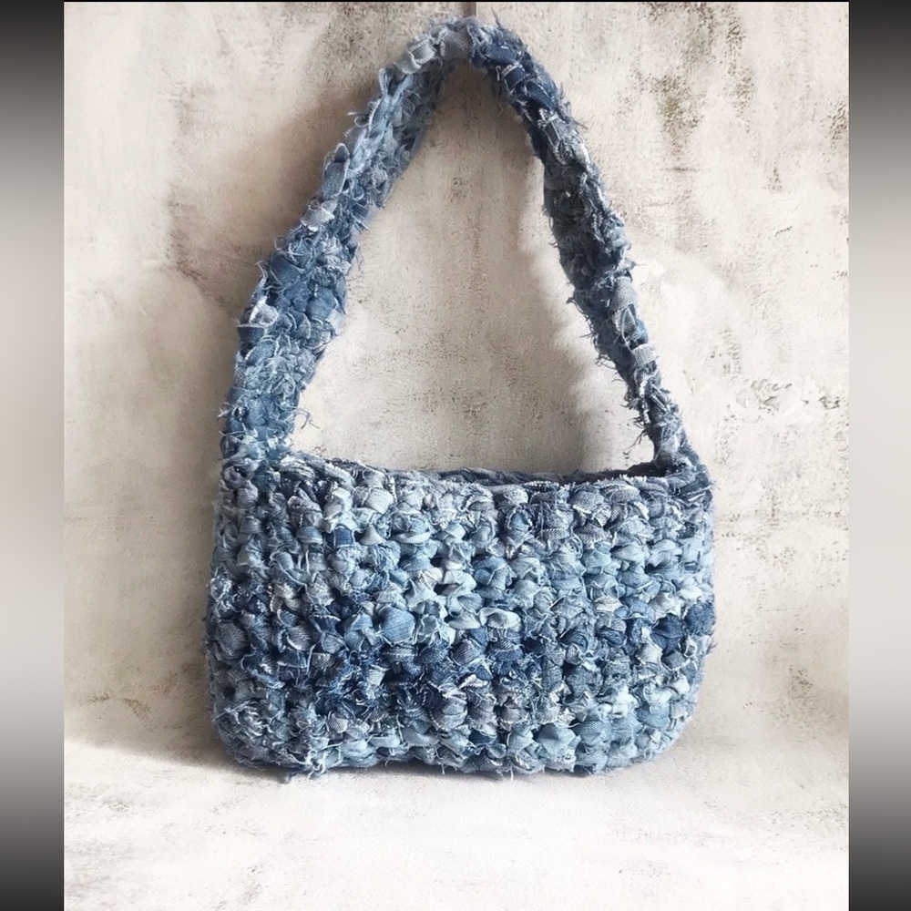 Denim Blue Woven Denim Shoulder Bag